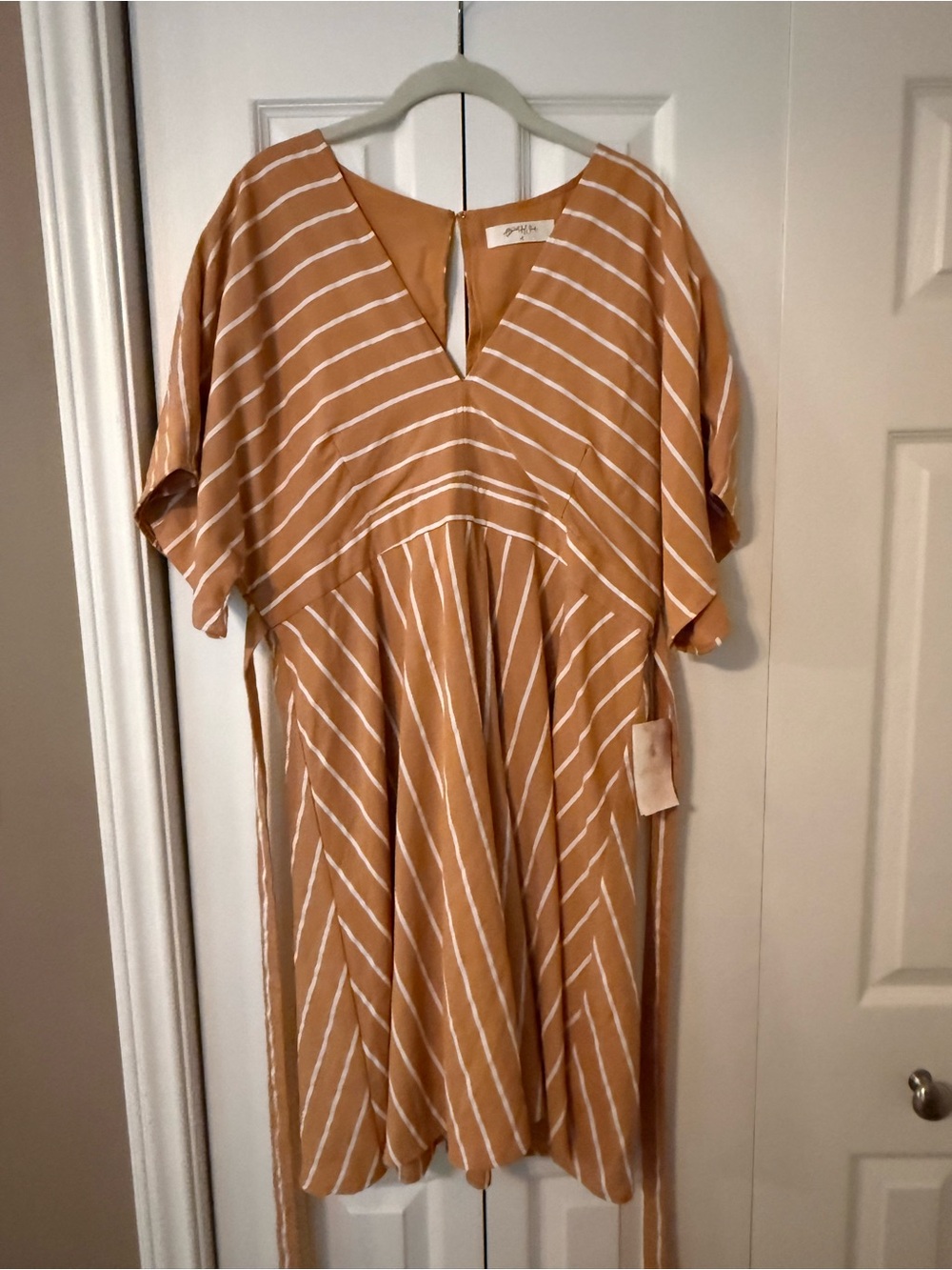 Arula (Beautiful Soul) Striped V-Neck Midi Dress in Mustard - NWT size A